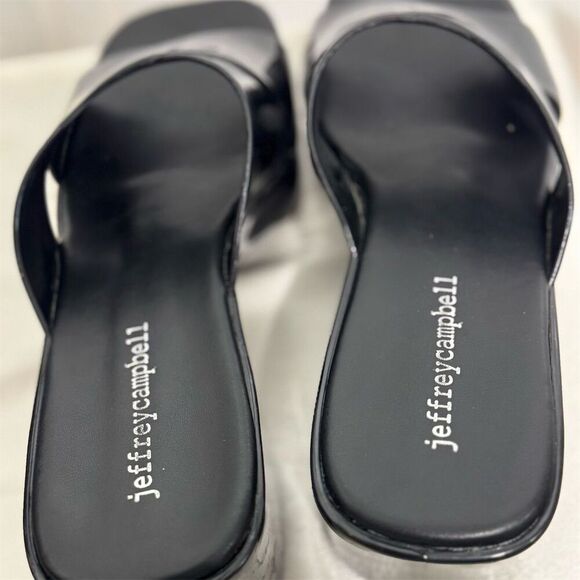 Jeffrey Campbell Black Patent Platform Mule Sandals Block Heel Size 7 US Y2K - Picture 8 of 9